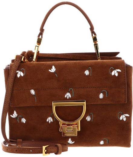 COCCINELLE Leren schoudertas handtas Arlettis Snowdrop Handbag Suede Emb. /Gra.Leather Cognac / Cognac bruine