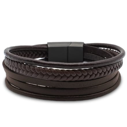 *** Leren Armbanden Set - 5 Leren Armbandjes - Bruin - Leer - van Heble® ***