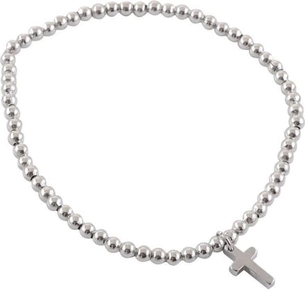 Behave - Armband met kruisje - Elastisch - Zilverkleur