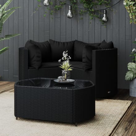 vidaXL - 4-delige - Loungeset - met - kussens - poly - rattan - zwart