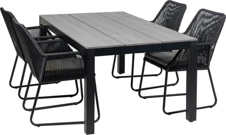 5-delige tuinset | 4 Mona tuinstoelen (Black) | 180cm Cyprus tuintafel (Grey)