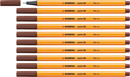 STABILO point 88 - Premium Fineliner - Fine 0,4 mm – Bruin– Doos 10 stuks