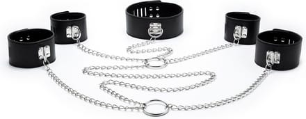 Fixxx - Boeienset met Collar en Kettingen - PU-Leer - Zwart