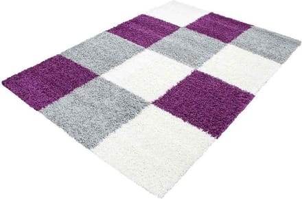 Hoogpolig vloerkleed Life - lila, grijs, wit - 80x250 cm