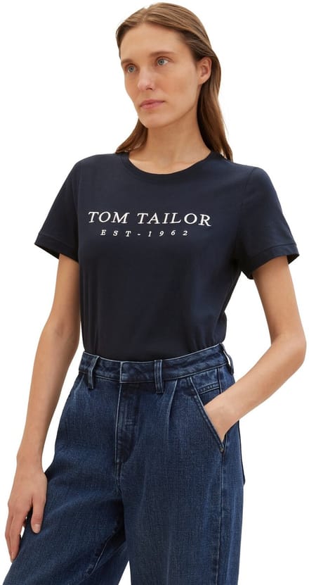 Tom Tailor - T-shirt met geborduurd logo - Maat XS - sky captain blue