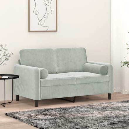 vidaXL - Tweezitsbank - met - sierkussens - 120 - cm - fluweel - lichtgrijs