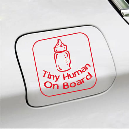 Bumpersticker - Tiny Human On Board - 14 X 14 - Rood