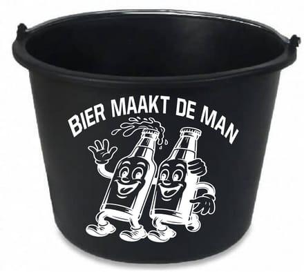 Bedrukte emmer 12 liter - tekst - spreuk - bier - man - afbeelding bierfles -