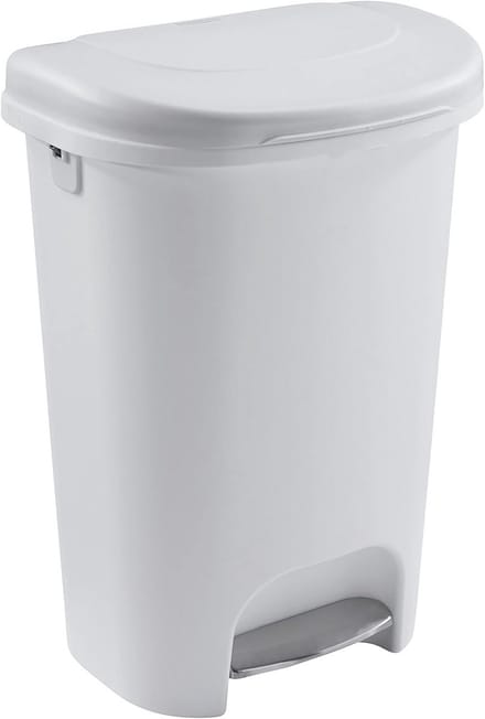 Grote witte pedaalemmer 50 liter met deksel en antislip