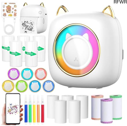 RFWR® Draagbare Mini Thermische Fotoprinter met 14 Rollen Papier - Bluetooth Smart Printer voor iOS en Android