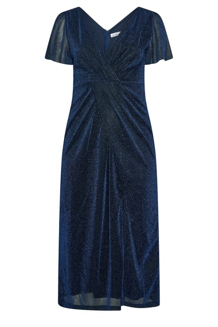 Yours London Blauwe Metallic Wikkeljurk Size 48
