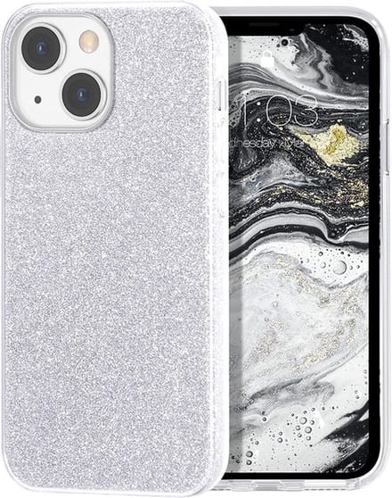 Casemania Hoesje Geschikt voor Apple iPhone 14 Plus - Zilver - Glitter Back Cover