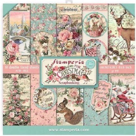 Stamperia - Pink Christmas 8x8 Inch Paper Pack (SBBS16)