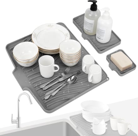 Dailygoods- Afdruipmat set van 3 - Hittebestendig siliconen - Multifunctionele afdruipmat - Afvoerlip - Drogen van servies - Keukenaccessoire - Druipmat