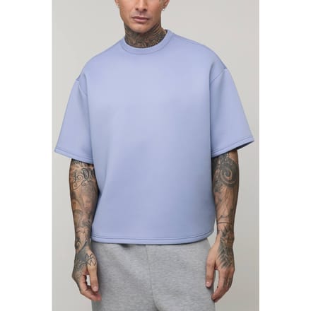 Tall Oversized Boxy Bonded Scuba T-Shirt | Dusty Blue | Size Medium