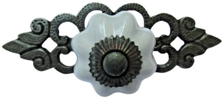 Duck Egg Blue Ceramic Cabinet Knob with Antique Iron Back Plate