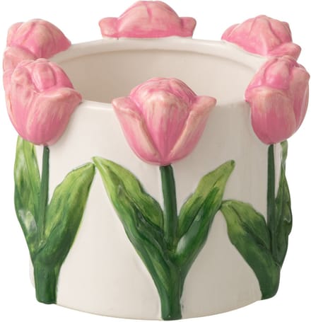 J-Line bloempot Tulp - keramiek - wit/roze - small