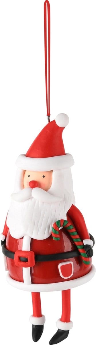Dekoratief | Hanger santa m/zuurstok, rood/wit, klei, 6x6x15cm | A245288