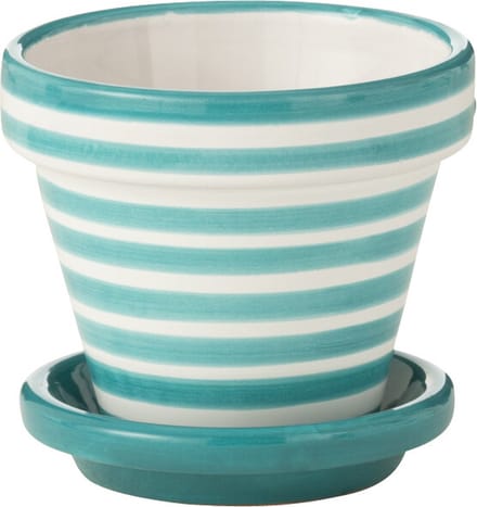 J-Line bloempot Granada Stripes Handmade + Painted - keramiek - aqua - extra small - Ø 17 cm