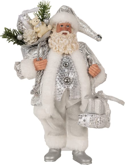 Clayre & Eef Kerstdecoratie Beeld Kerstman 27 cm Zilverkleurig Kunststof