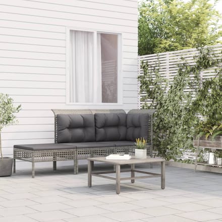 vidaXL - 3-delige - Loungeset - met - kussens - poly - rattan - grijs