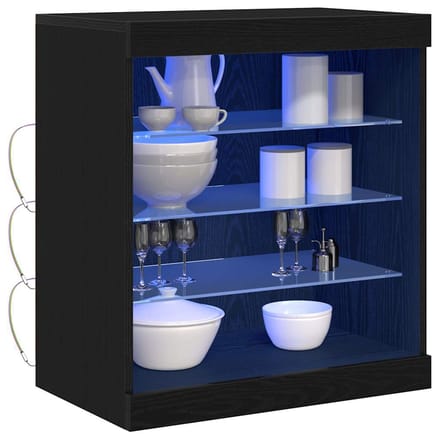 vidaXL - LED - Dressoir - Zwart - Eiken - 60,5 - x - 37 - x - 67 - cm - Bewerkt - hout