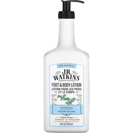 J R Watkins, Lotion pour les Pieds et le Corps, Menthe Poivrée, 18 fl oz (532 ml) white