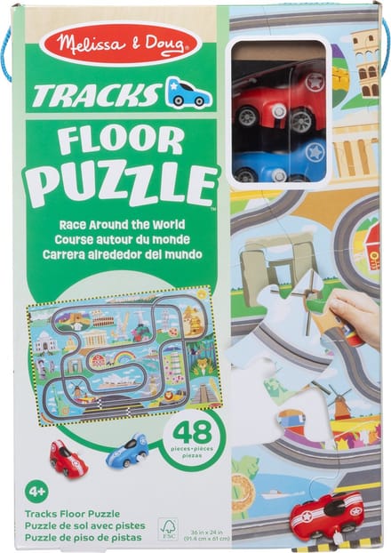 Melissa & Doug – Vloerpuzzel – Race rond de wereld incl. 2 opwindbare auto’s