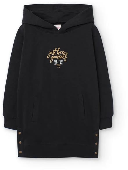 Boboli Fleece Flame Lang Mouw Jurk Zwart 10 Years Meisje