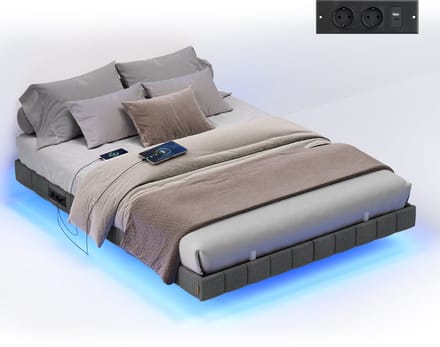 VASAGLE - Bed - Met LED-Verlichting - Zwevend Effect - Met Stopcontacten