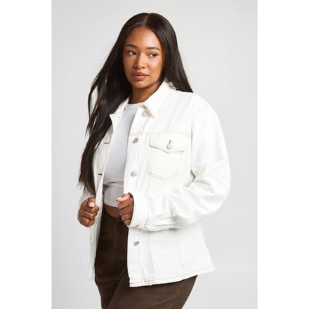 boohoo Dames Denim Jack Met Naaddetail In Plusmaat | Ecru | Maat: 48