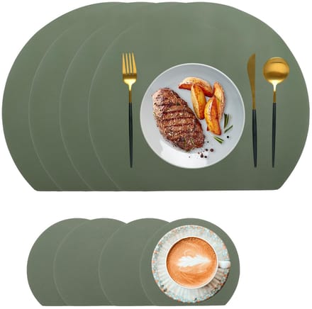 Dailygoods - Set van 4 Wasbare Antislip Placemat en Onderzetters, Donkergroen Grijs