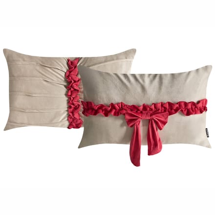 BELLE - Sierkussen set van 2 - Taupe/Rood - Fluweel
