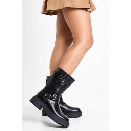 boohoo Dames Hiker Boots met Dubbele Gesp Details | Black | Maat: 8
