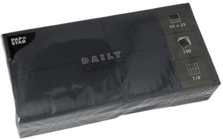 150 Servetten DAILY Collection 1/8 vouw 32 cm x 32 cm zwart