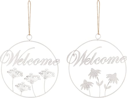 Dekoratief | Hanger ring 'Welcome', wit, metaal, 18x18cm, set van 2 stuks | A240548