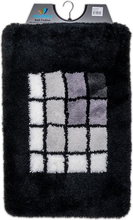 Wicotex - Badmat Zwart geblokt - Badmat - Antislip onderkant - Afmeting 60x90cm
