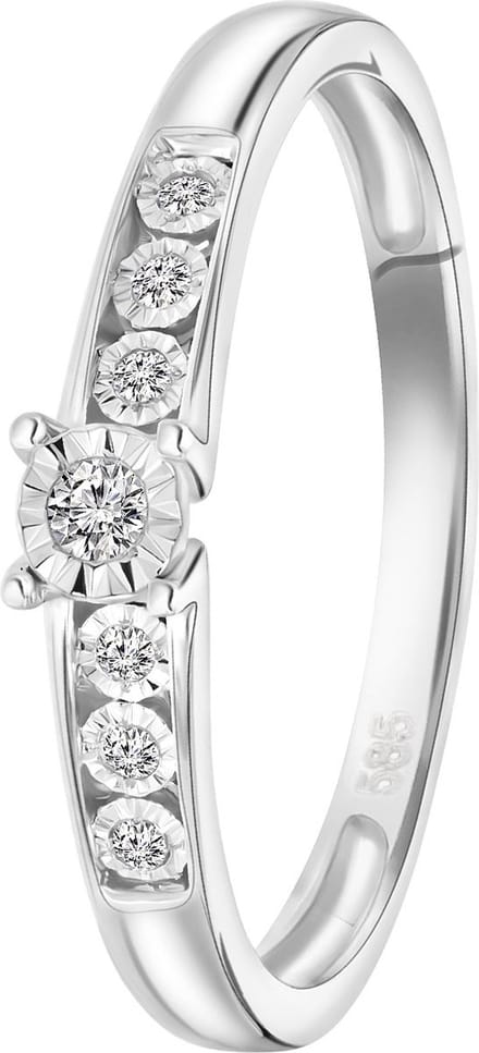 Lucardi Dames ring met 7 diamanten (0,05ct) - Ring - Cadeau - 14 Karaat Goud - Witgoud