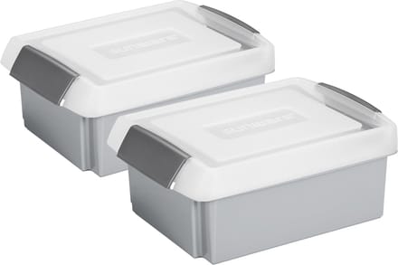 Sunware 2x opslagboxen kunststof 17 liter lichtgrijs 45 x 36 x 14 cm afsluitbare extra hoge deksel