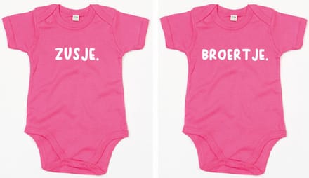 Rompertjes - Zusje & Broertje-Fuchsia-3-6 Maanden