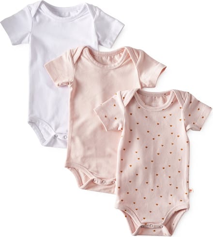 Little Label - romper korte mouw 3-pack - pink white 80 - maat: 80 - bio-katoen