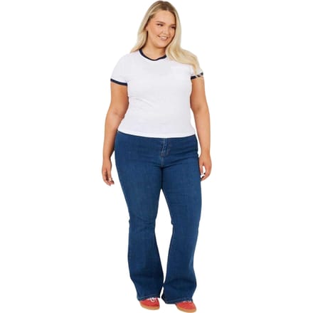 Brave Soul Dames/Dames Contrast Detail Plus T-shirt (Wit, Marine)