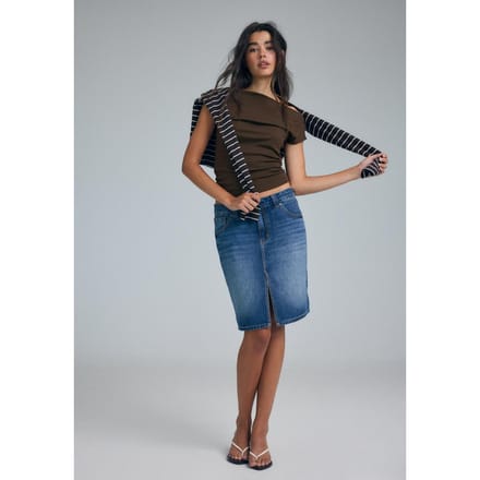 Stradivarius Denim midirok  MIDDENBLAUWE DENIM WASSING 34