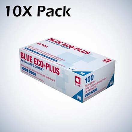10x Pack Blue ECO-PLUS Nitril (100 stuks per doos) Maat M - Handschoenen - Wegwerp - Blauw -