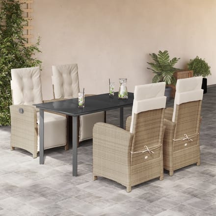 vidaXL - 5-delige - Tuinset - met - kussens - poly - rattan - beige