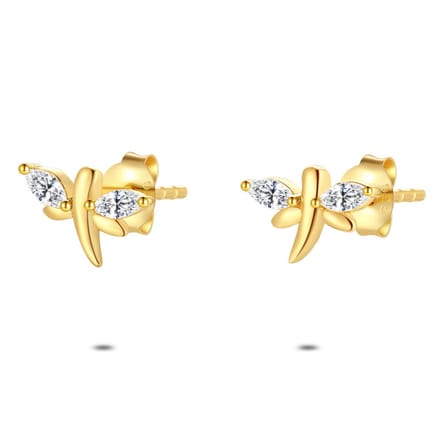 Twice As Nice Oorbellen in 18kt verguld zilver, libel, 2 zirkonia