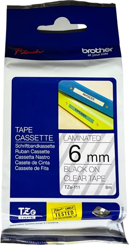 Labeltape brother tze-111 6 mm x 8 m tr / zwart