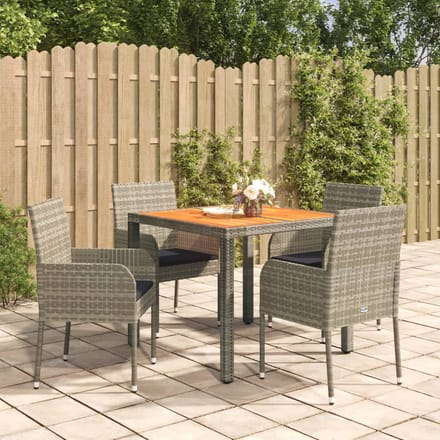 vidaXL - 5-delige - Tuinset - met - kussens - poly - rattan - grijs
