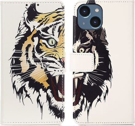 Cityhoesje-Geschikt voor iPhone 15 – Bookcase-Print – Tijger