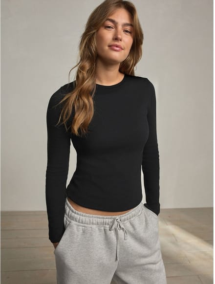 Next - Dames - Hidden Support Ribbed Long Sleeve Top - Zwart